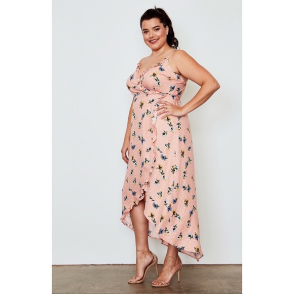 Plus Size Hi-Low Wrap Midi Dress - Picture 2 of 3